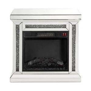 ACME Glam Noralie 90862 Mirror/Faux Diamonds LED Fireplace w/ Remote Control & Timer