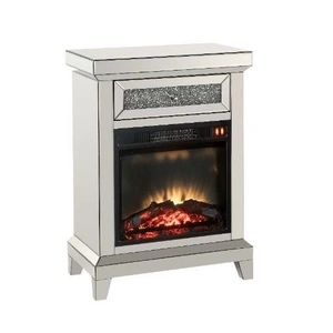 ACME Glam Noralie 90866 Mirror/Faux Diamonds LED Fireplace w/ Remote Control & Timer
