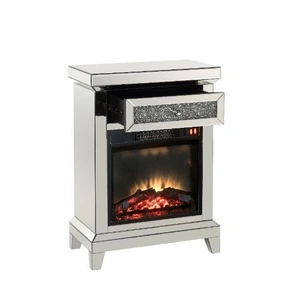 ACME Glam Noralie 90866 Mirror/Faux Diamonds LED Fireplace w/ Remote Control & Timer