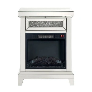 ACME Glam Noralie 90866 Mirror/Faux Diamonds LED Fireplace w/ Remote Control & Timer