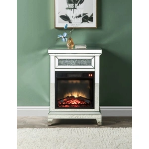 ACME Glam Noralie 90866 Mirror/Faux Diamonds LED Fireplace w/ Remote Control & Timer