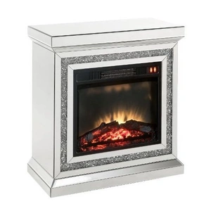 ACME Glam Noralie 90868 Mirror/Faux Diamonds LED Fireplace w/ Remote Control & Timer