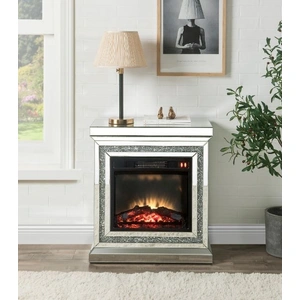 ACME Glam Noralie 90868 Mirror/Faux Diamonds LED Fireplace w/ Remote Control & Timer