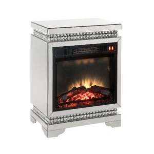 ACME Glam Lotus 90870 Mirror/Faux Diamonds LED Fireplace w/ Remote Control & Timer
