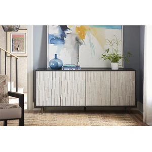 Universal Furniture The Oslo TV Entertainment Console Stand w/4 Doors, White/Black