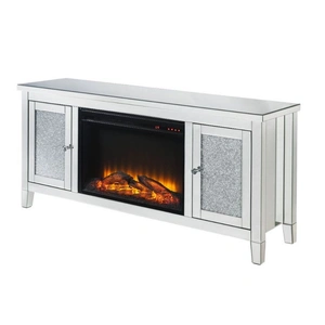 ACME Glam Noralie 91770 Mirror/Faux Diamonds TV Stand w/ LED Fireplace