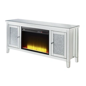 ACME Glam Noralie 91770 Mirror/Faux Diamonds TV Stand w/ LED Fireplace