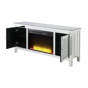ACME Glam Noralie 91770 Mirror/Faux Diamonds TV Stand w/ LED Fireplace