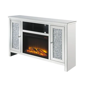 ACME Glam Noralie 91775 Mirror/Faux Diamonds TV Stand w/ LED Fireplace