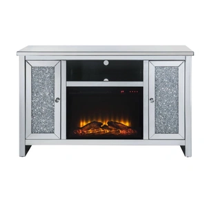 ACME Glam Noralie 91775 Mirror/Faux Diamonds TV Stand w/ LED Fireplace