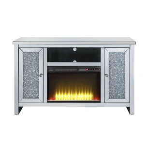 ACME Glam Noralie 91775 Mirror/Faux Diamonds TV Stand w/ LED Fireplace