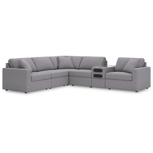 Ashley Furniture Modmax 6-Piece L-Shaped Polyester Sectional w/Audio Console, Granite