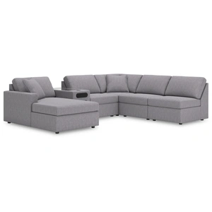 Ashley Furniture Modmax 6-Piece U-Shaped Polyester Sectional w/LAF Chaise & Audio Console, Granite
