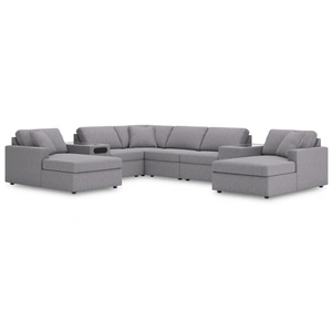 Ashley Furniture Modmax 8-Piece U-Shaped Polyester Double Chaise Sectional w/Audio & Storage Consoles, Granite