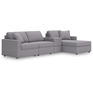 Ashley Furniture Modmax 4-Piece Polyester Sectional Sofa w/RAF Chaise & Storage Console, Granite