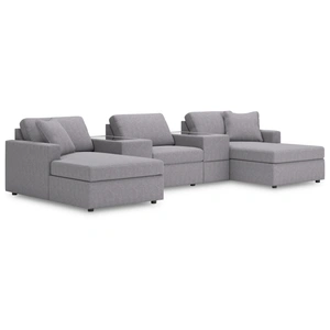 Ashley Furniture Modmax 5-Piece Polyester Double Chase Pit Sectional Sofa w/Storage Consoles, Granite