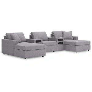 Ashley Furniture Modmax 5-Piece Polyester Double Chase Sectional Sofa w/Audio Console, Granite