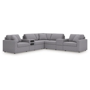 Ashley Furniture Modmax 7-Piece L-Shaped Polyester Balanced Sectional w/Audio & Storage Consoles, Granite