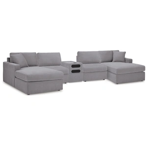 Ashley Furniture Modmax 5-Piece Polyester Double Chaise Sectional w/Audio Console, Granite