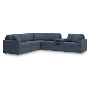 Ashley Furniture Modmax 6-Piece L-Shaped Polyester Sectional w/Audio Console & RAF Corner Chair in Ink