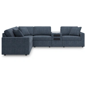 Ashley Furniture Modmax 6-Piece L-Shaped Polyester Sectional w/Audio Console & RAF Corner Chair in Ink