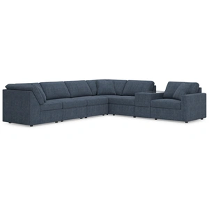 Ashley Furniture Modmax 7-Piece L-Shaped Polyester Sectional w/Storage Console & RAF Corner Chair, Ink