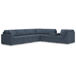 Ashley Furniture Modmax 7-Piece L-Shaped Polyester Sectional w/Storage Console & LAF Corner Chair, Ink