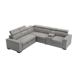 Homelegance Farrah Microfiber 3‑Piece Sectional with Adjustable Headrests, Pull‑out Bed & Console, Light Gray