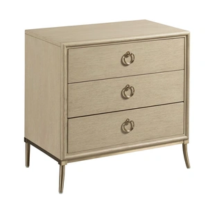 American Drew Lenox Seneca Wood/Metal Bedside Nightstand w/3 Drawers in Alabaster