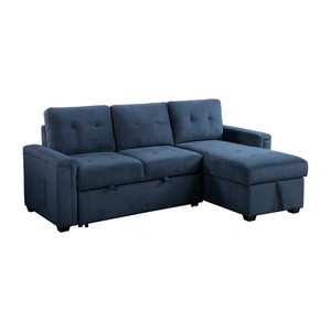 Homelegance Barbara Polyester Reversible Sectional Sofa Chaise with Hidden Storage & Pull‑out Bed, Blue