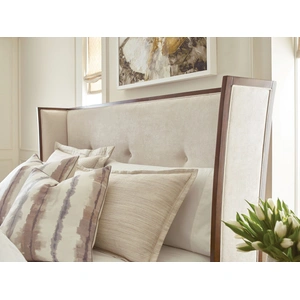 American Drew Vantage Morris Fabric/Wood Panel Bed, Walnut/Beige