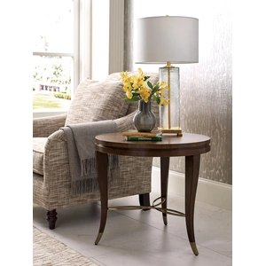 American Drew Vantage Round Wood Lamp Table, Walnut