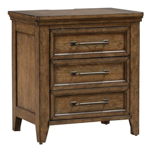 Liberty Furniture Carolina Park Wood 3-Drawer Nightstand w/Charging Station, Amber Brown