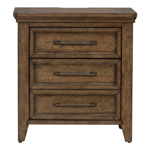 Liberty Furniture Carolina Park Wood 3-Drawer Nightstand w/Charging Station, Amber Brown