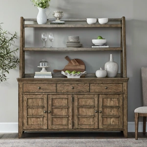 Liberty Furniture Carolina Park Wood 4-Door 3-Drawer Server & Hutch, Amber Brown
