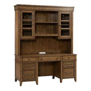 Liberty Furniture Carolina Park Wood 7-Drawer Credenza & 2-Door Hutch, Amber Brown