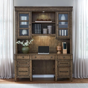 Liberty Furniture Carolina Park Wood 7-Drawer Credenza & 2-Door Hutch, Amber Brown