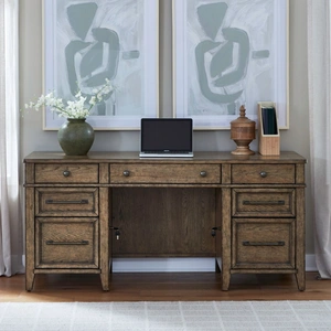 Liberty Furniture Carolina Park Wood 7-Drawer Jr Executive Credenza, Amber Brown