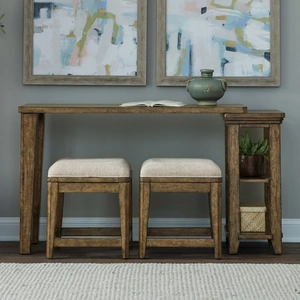 Liberty Furniture Carolina Park Wood Console Table with 2 Stools - Amber Brown, Amber Brown