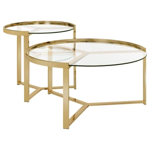 Coaster Delia 2-piece Round Nesting Table with Glass Top, Clear/Gold