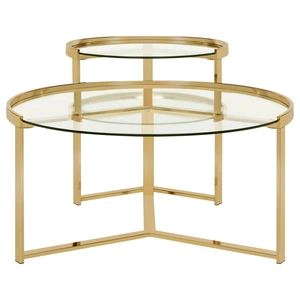 Coaster Delia 2-piece Round Nesting Table with Glass Top, Clear/Gold