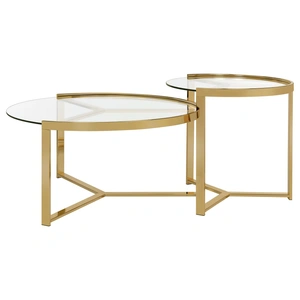 Coaster Delia 2-piece Round Nesting Table with Glass Top, Clear/Gold