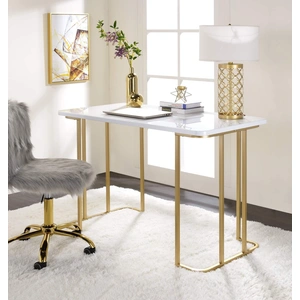 ACME Estie Wood/Metal Writing Desk, White/Gold