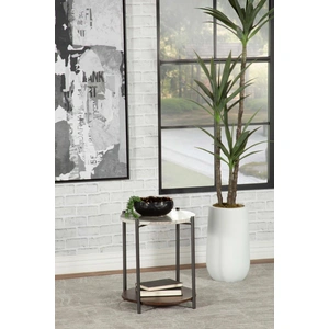 Coaster Noemie Round Accent Table with Marble Top & Wood Shelf, White/Brown
