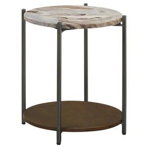 Coaster Noemie Round Accent Table with Marble Top & Wood Shelf, White/Brown