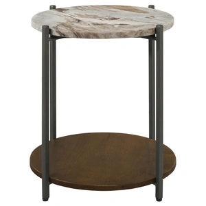 Coaster Noemie Round Accent Table with Marble Top & Wood Shelf, White/Brown