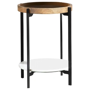 Coaster Adhvik Wood Round Accent Table with Marble Shelf, Natural/White/Black