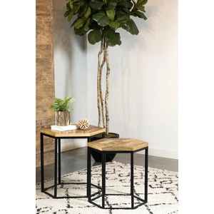 Coaster Adger 2-piece Wood/Iron Hexagon Nesting Tables, Natural/Black