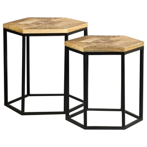 Coaster Adger 2-piece Wood/Iron Hexagon Nesting Tables, Natural/Black