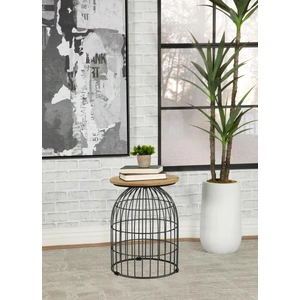 Coaster Bernardo Round Accent Table with Bird Cage Base in Natural/Gunmetal